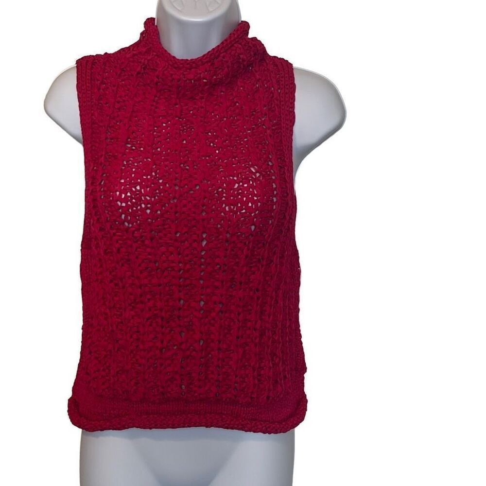 Moth EUC Pink Ribbon Knit Sleeveless Mock Turtleneck Tank Sz XS